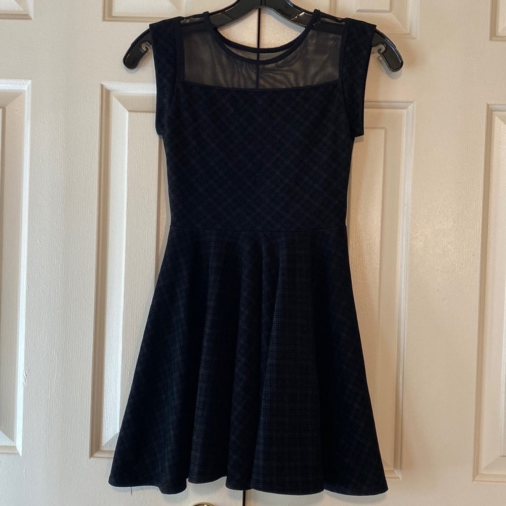 Lovely Black on Black Girls Dress Size Medium w/ Sheer Neckline- EUC